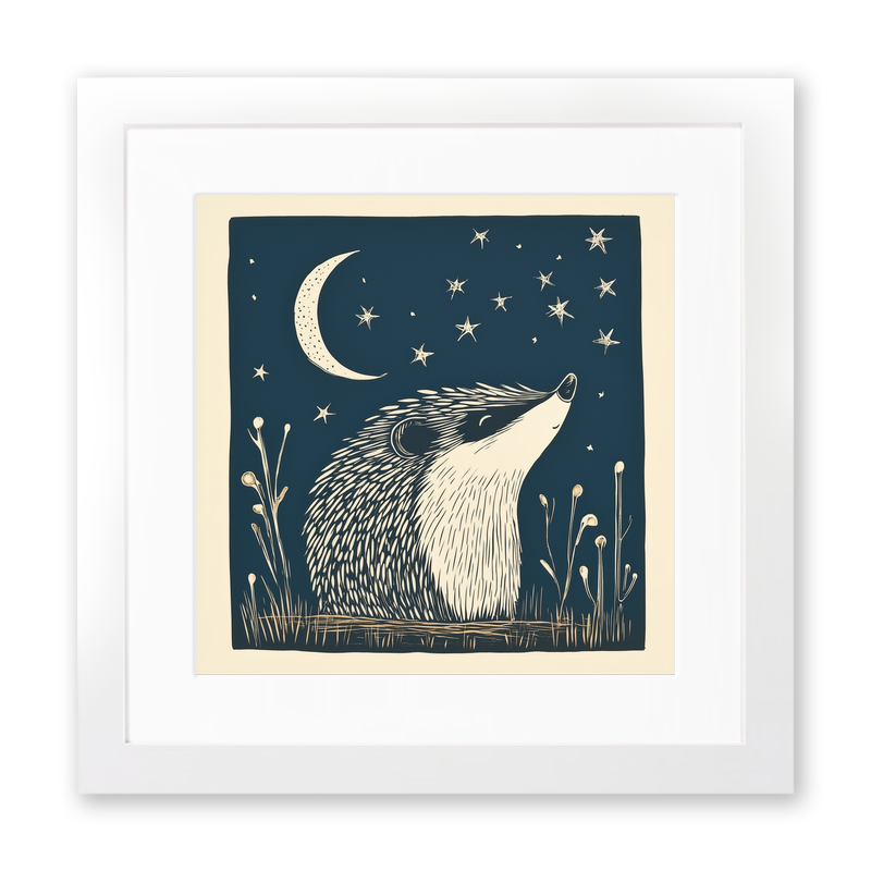 Cute Hedgehog Linoprint-Style Art (1208-1)