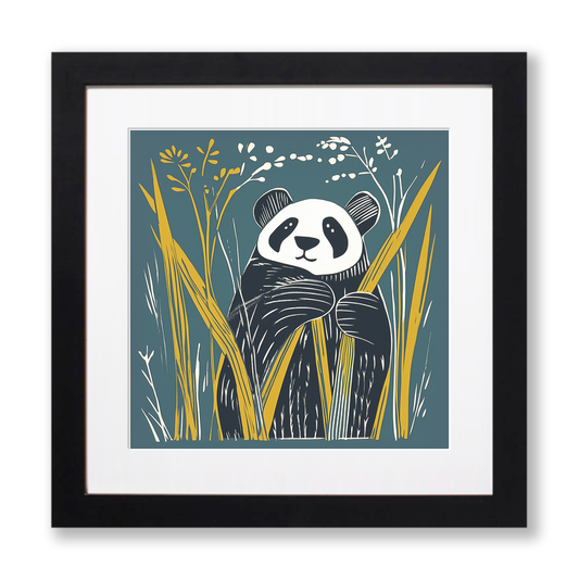 Cute Panda Cub (Giant Panda) Linoprint-Style Art (1217-2)