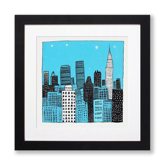 New York skyline Linoprint-Style Art (570-1)