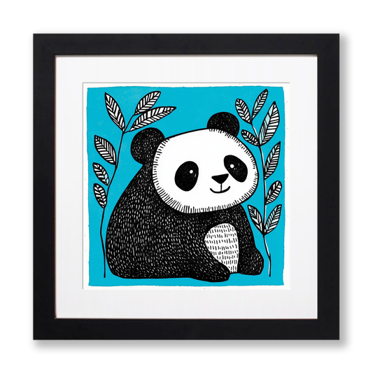 Cute Panda Cub (Giant Panda) Linoprint-Style Art (635-1)