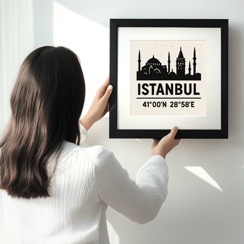Place Coordinates Linoprint-Style Art (c329)
