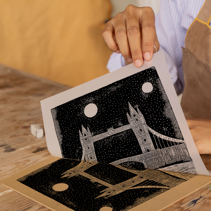 Tower Bridge, London Linoprint-Style Art (589-1)