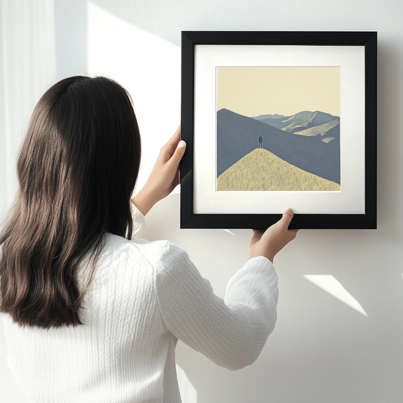 Trig point silhouette on a fell top Linoprint-Style Art (2583-1)