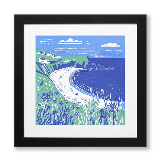 Barafundle Bay, Pembrokeshire Linoprint-Style Art (1077-1)