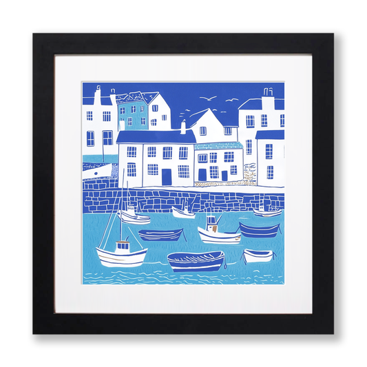 St Ives Harbour, Cornwall Linoprint-Style Art (1110-1)
