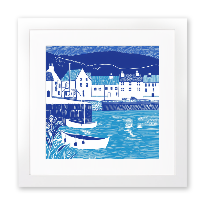Portree Harbour, Isle of Skye Linoprint-Style Art (1102-2)