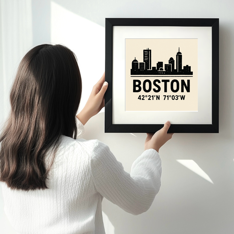 Place Coordinates Linoprint-Style Art (c319)
