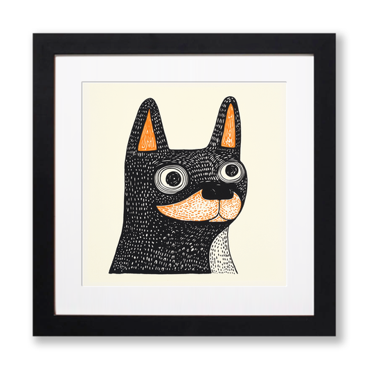 Boston Terrier Linoprint-Style Art (1452-1)