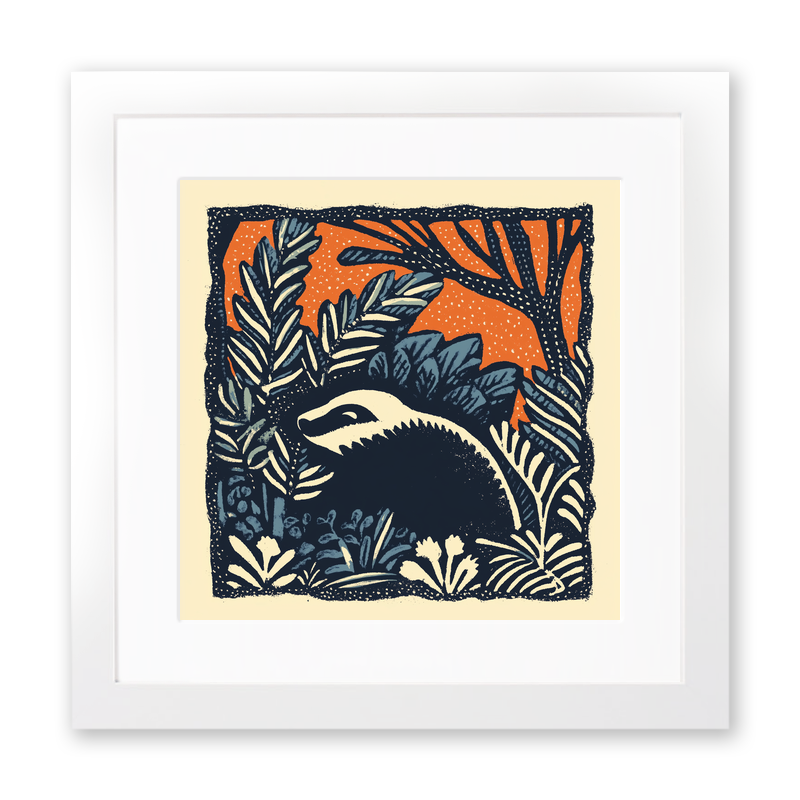 Cute Baby Badger Linoprint-Style Art (43-2)