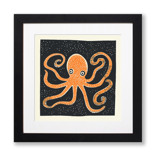 Octopus with swirling tentacles Linoprint-Style Art (520-1)