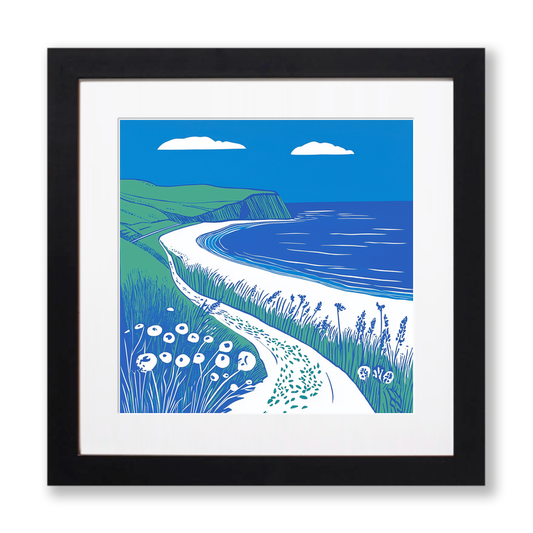 Rhossili Bay, Gower Peninsula Linoprint-Style Art (1103-3)