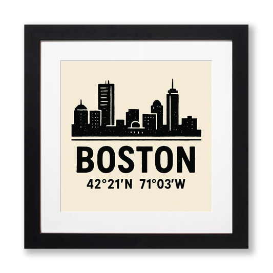 Place Coordinates Linoprint-Style Art (c319)