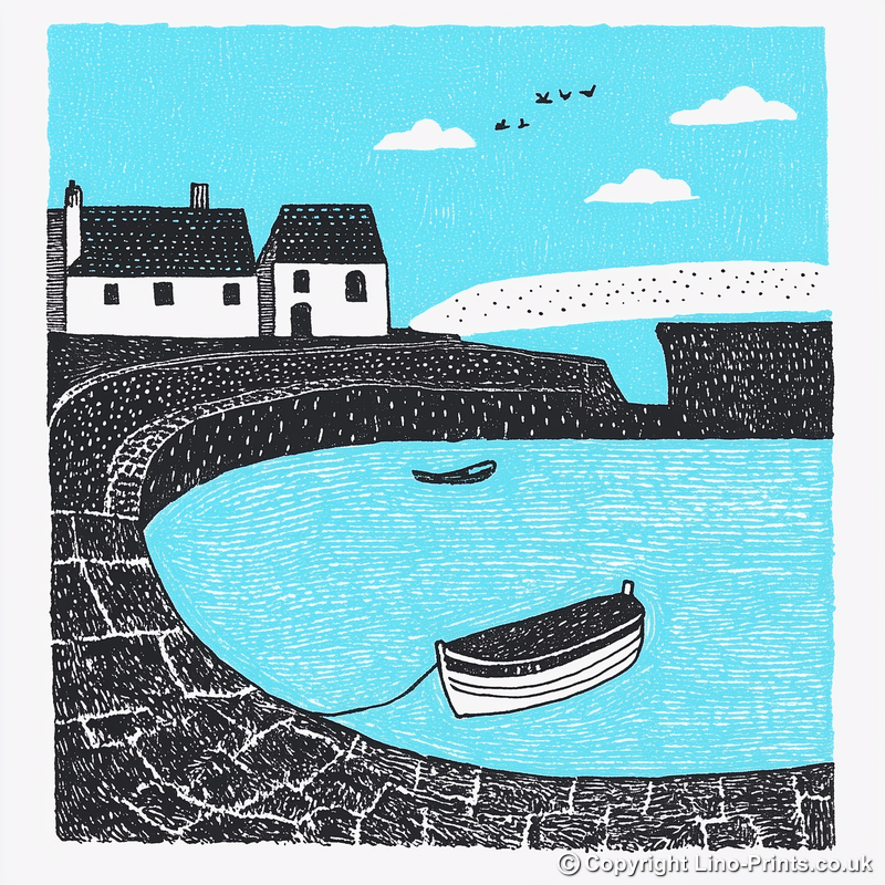 Crail Harbour, Fife Linoprint-Style Art (794-1)