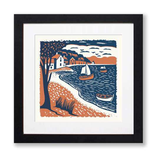 Aldeburgh Beach, Suffolk Linoprint-Style Art (120-2)