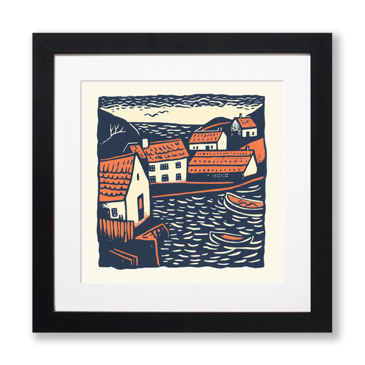 Craster Harbour, Northumberland Linoprint-Style Art (132-1)