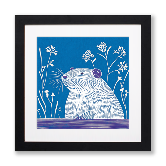 Cute Hamster Linoprint-Style Art (916-1)