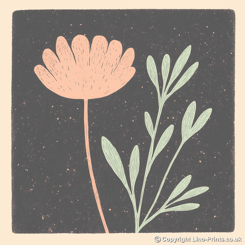 Nigella (Love-in-a-Mist) Linoprint-Style Art (1535-1)