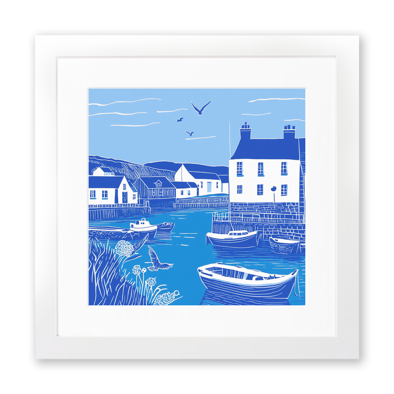 Padstow Harbour, Cornwall Linoprint-Style Art (1097-4)