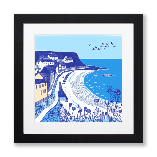 Saltburn-by-the-Sea, North Yorkshire Linoprint-Style Art (1105-1)