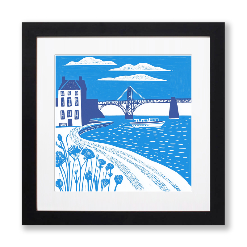 Forth Bridge, Scotland Linoprint-Style Art (851-1)