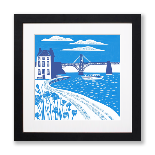 Forth Bridge, Scotland Linoprint-Style Art (851-1)