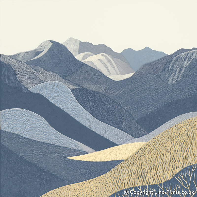 Crinkle Crags in the Lake District Linoprint-Style Art (2398-1)