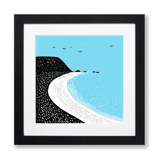 Porthcurno Beach Linoprint-Style Art (604-1)