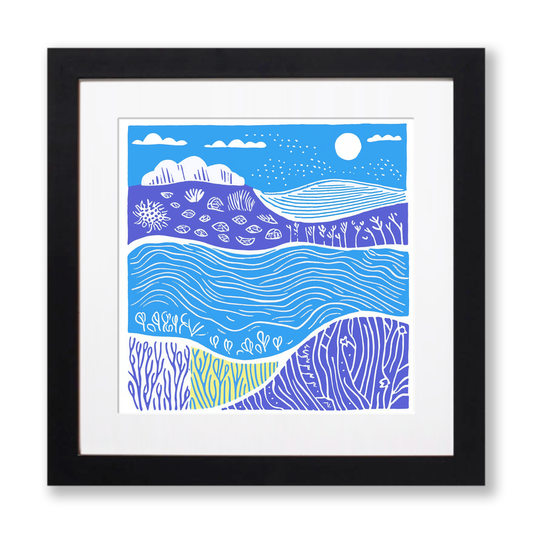 Abstract waves Linoprint-Style Art (827-2)