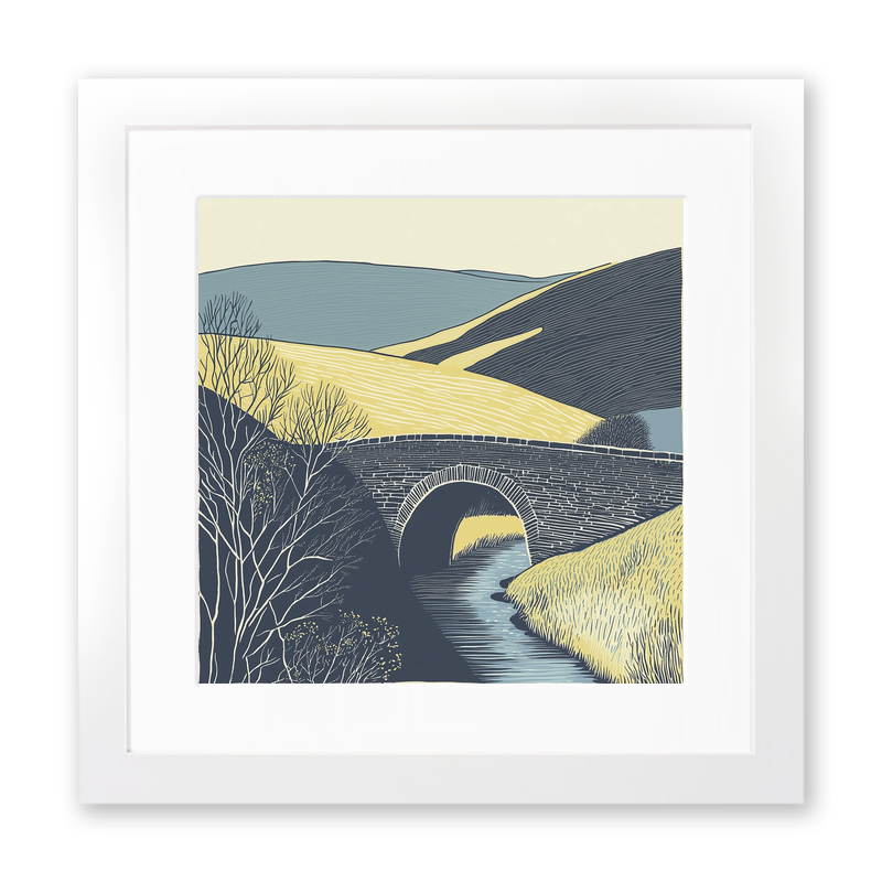 Packhorse bridge over a beck Linoprint-Style Art (2495-1)