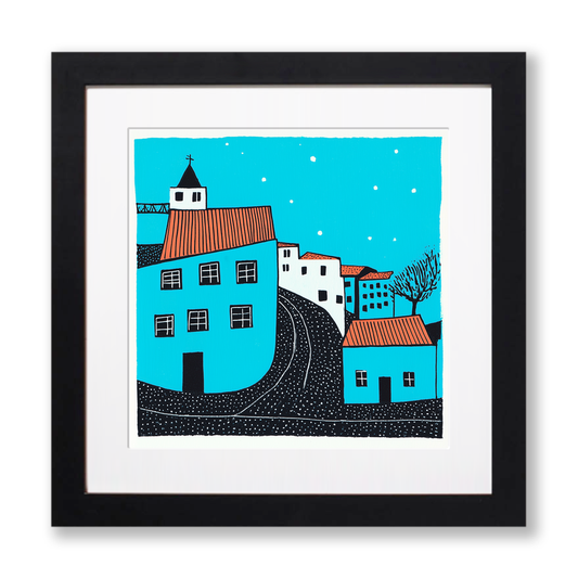 Lisbon Alfama district Linoprint-Style Art (566-1)