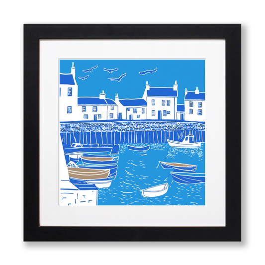 Dunbar Harbour, East Lothian Linoprint-Style Art (1087-1)