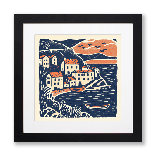 Port Isaac, Cornwall Linoprint-Style Art (145-1)