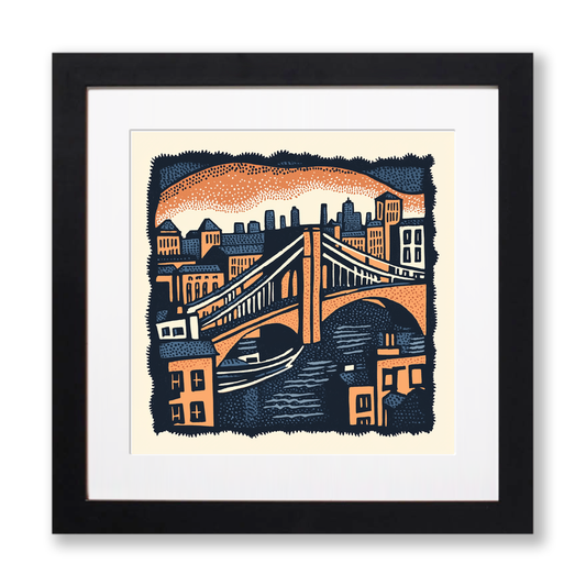 New York Brooklyn Bridge Linoprint-Style Art (22-1)
