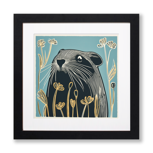 Cute Guinea Pig Linoprint-Style Art (1206-2)