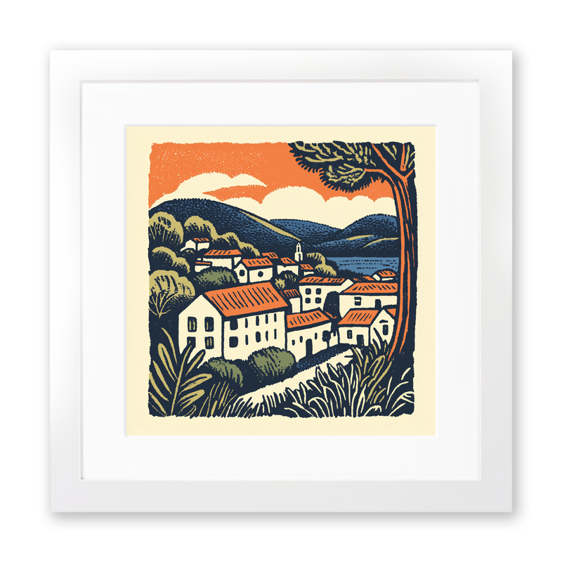 Florence Duomo and rooftops Linoprint-Style Art (13-1)