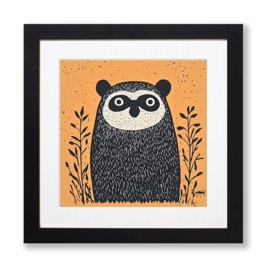 Cute Baby Badger Linoprint-Style Art (205-3)