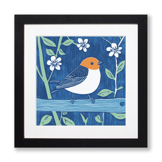 Cute Baby Robin Linoprint-Style Art (901-1)