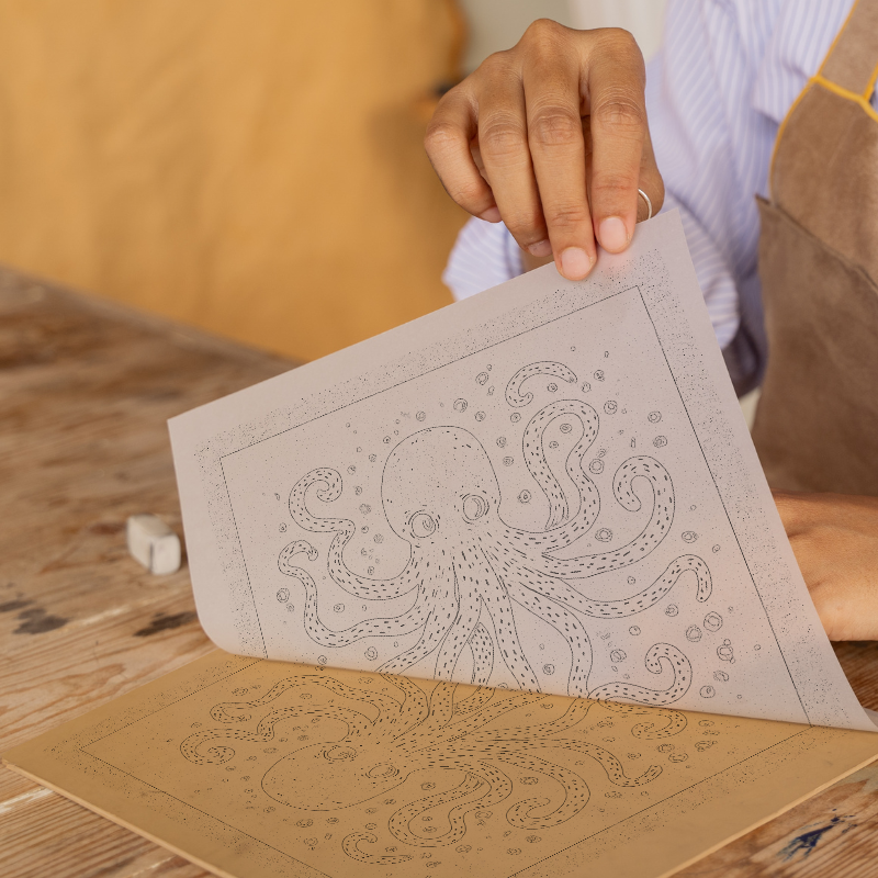 Octopus with swirling tentacles Linoprint-Style Art (496-1)