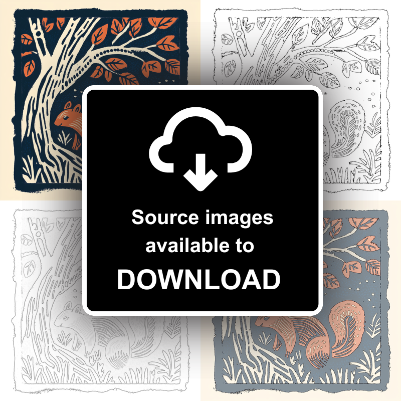 Cute Squirrel Linoprint-Style Art (81-2)