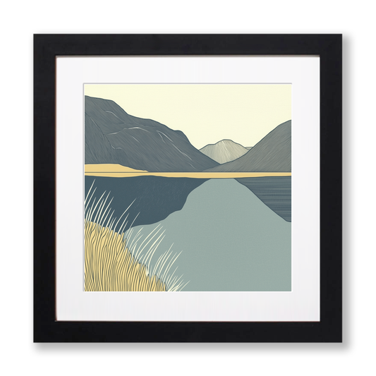 Bassenthwaite Lake reflections Linoprint-Style Art (2361-3)