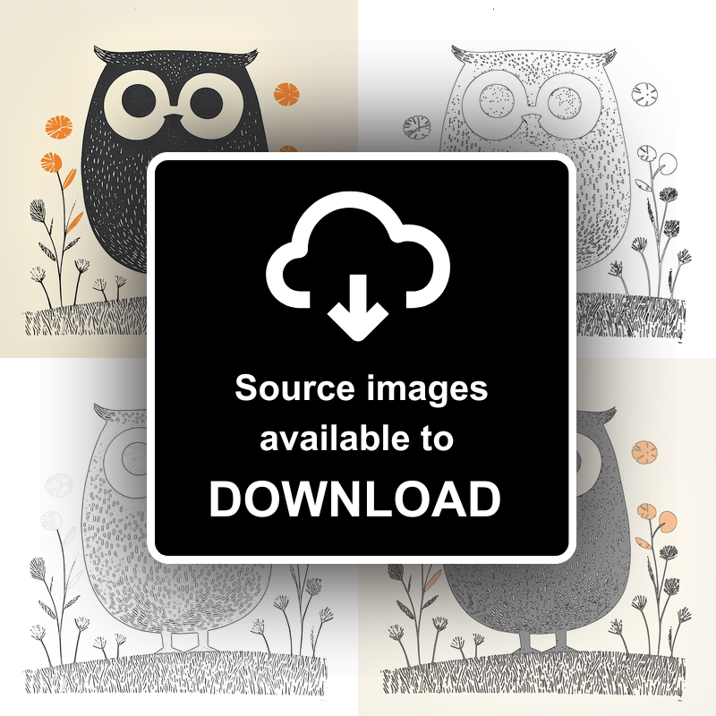 Cute Owl/Owlet Linoprint-Style Art (231-1)