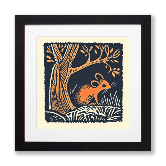 Cute Dormouse Linoprint-Style Art (52-1)