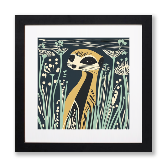 Cute Meerkat Pup Linoprint-Style Art (1213-2)