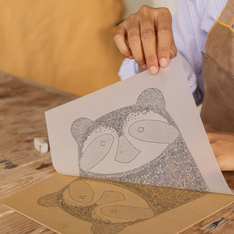 Cute Baby Badger Linoprint-Style Art (205-4)