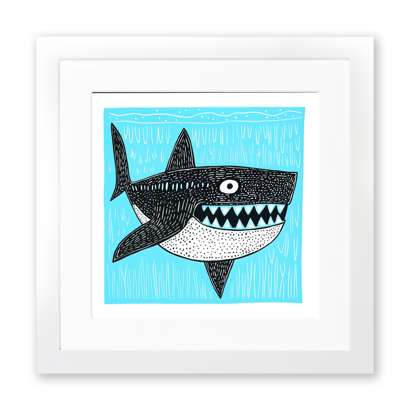 Shark Linoprint-Style Art (775-1)