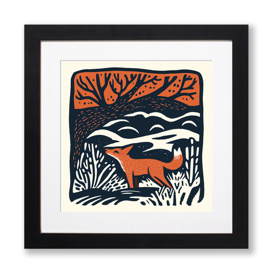 Fox in a woodland Linoprint-Style Art (91-1)