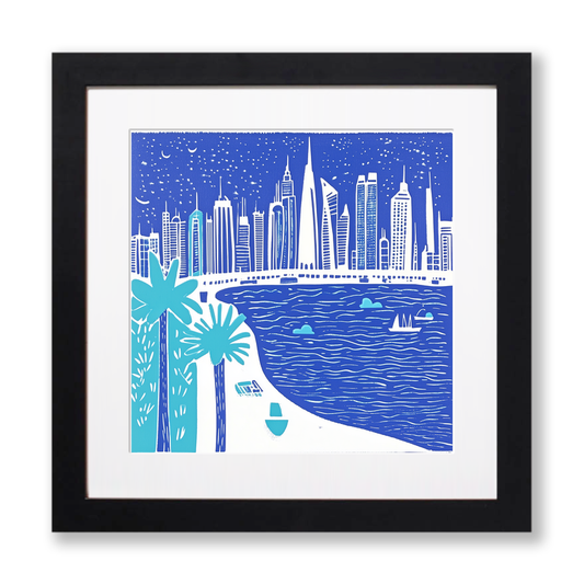 Dubai skyline Linoprint-Style Art (845-1)