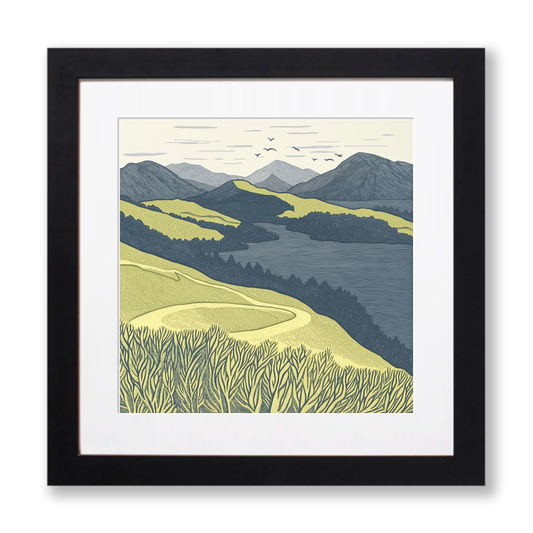Catbells in the Lake District Linoprint-Style Art (2383-1)