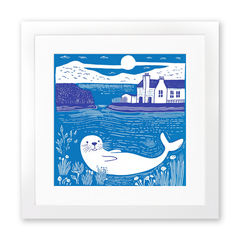 Sea otter Linoprint-Style Art (1060-1)