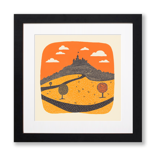 Mont Saint-Michel, France Linoprint-Style Art (183-2)